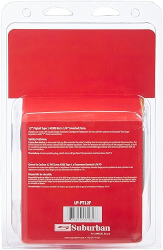 Miniatura 3 de Suburban LP-PT12F Tuerca Acme tipo 1 de 12 pulgadas con destello invertido de 1/4 pulgadas para una transferencia segura y fácil de gas propano en