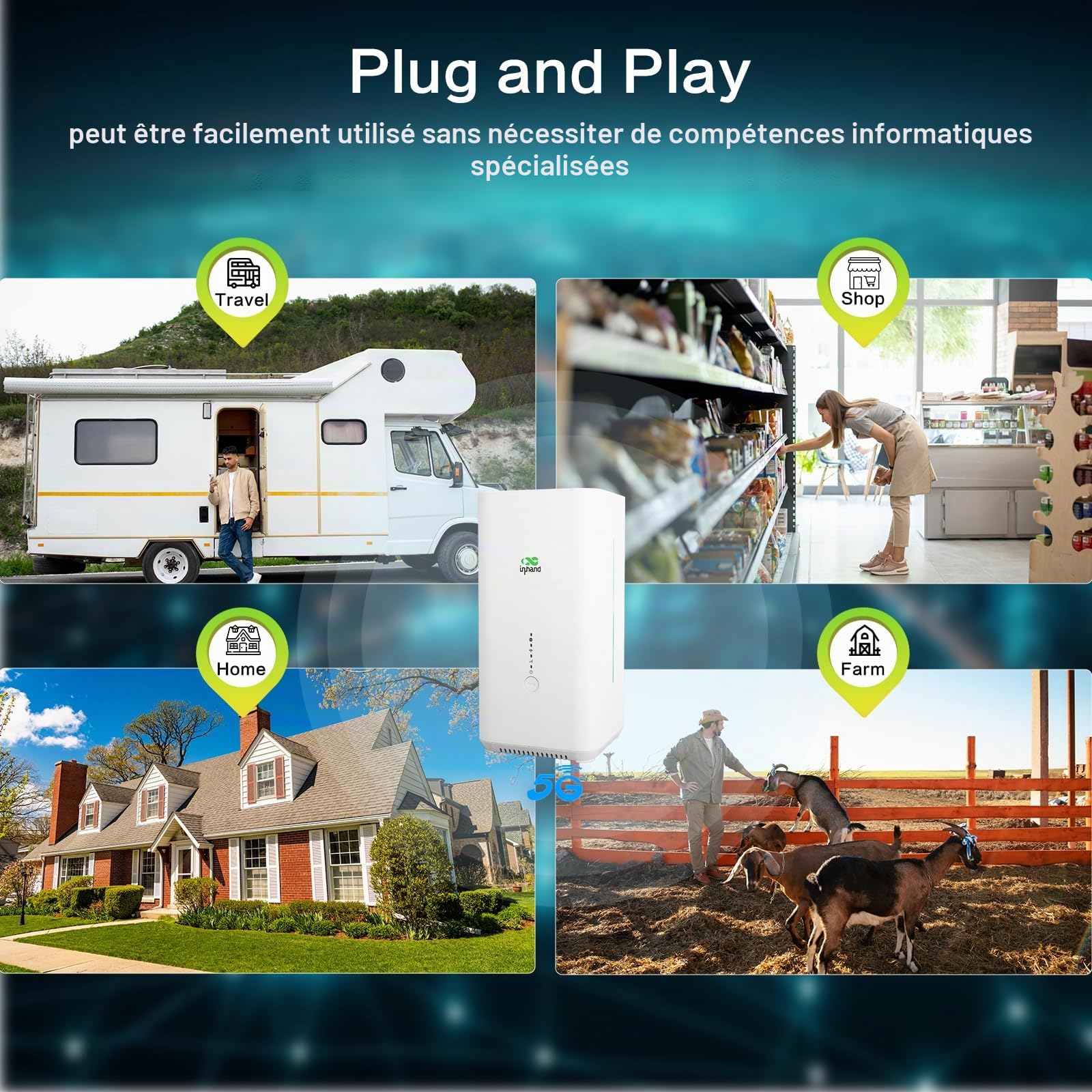 InHand Networks CPE 5G Routeur,AX3000 Wi-FI 6,5G SA/NSA: Max.DL 3.4Gbps,Qualcomm CPU,Built-in 8 Antenna,2x2 MIMO,VPN Routeur,Failover Automatique,Firewall 3 Layer,Gestion Cloud,Connecter à 128
