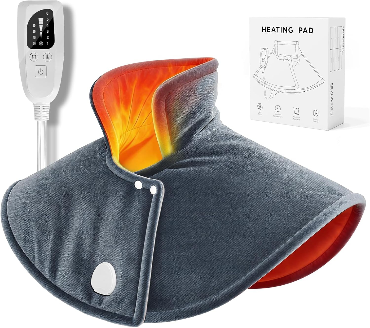 Heating Pad for Neck and Shoulders and Back, Pain Relief Heated Shoulder Wrap with Adjustable Button, 6 Heating Setting and 4 Auto-Off Timer, Gifts for Mom Women Christmas Birthday