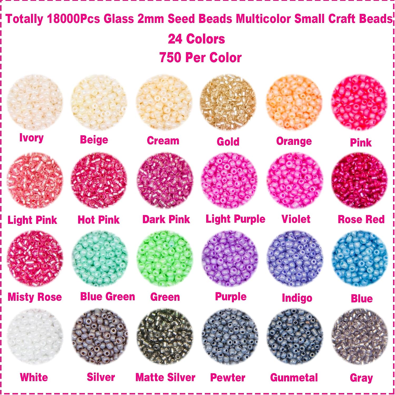EuTengHao 18000Pcs Pony Seed Beads 2mm Glass Beads Waist Beads with Tweezers Strings for DIY Bracelet Necklaces Earring Jewelry Making Crafts (750 Per Color, 24 Colors)