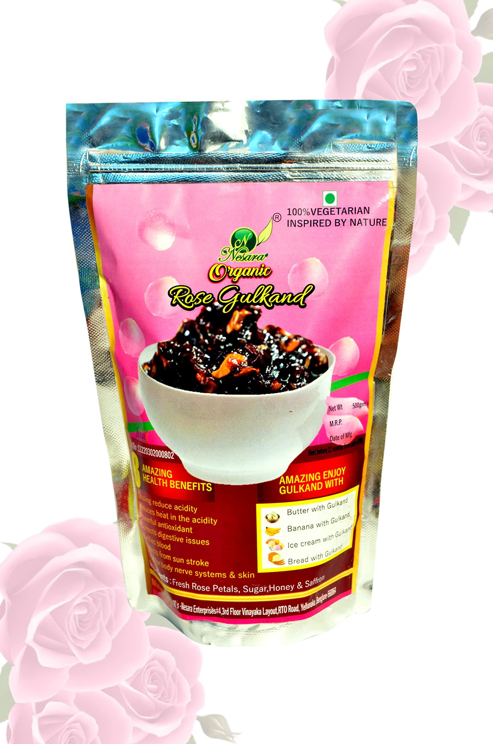 Nesara Organic Gulkand 250 gram's | 100% Sun-Cooked Pure Rose Petal Jam with No Artificial Flavors | Good for Gut Health | Sweetened with Raw Rock Sugar (Mishri) | Improves Digestion | Natural Coolant | A Healthy