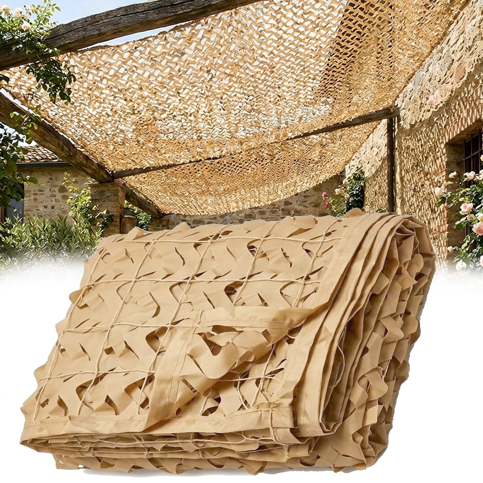 Filet de camouflage résistant en tissu Oxford bâche ombrage sable 10x15