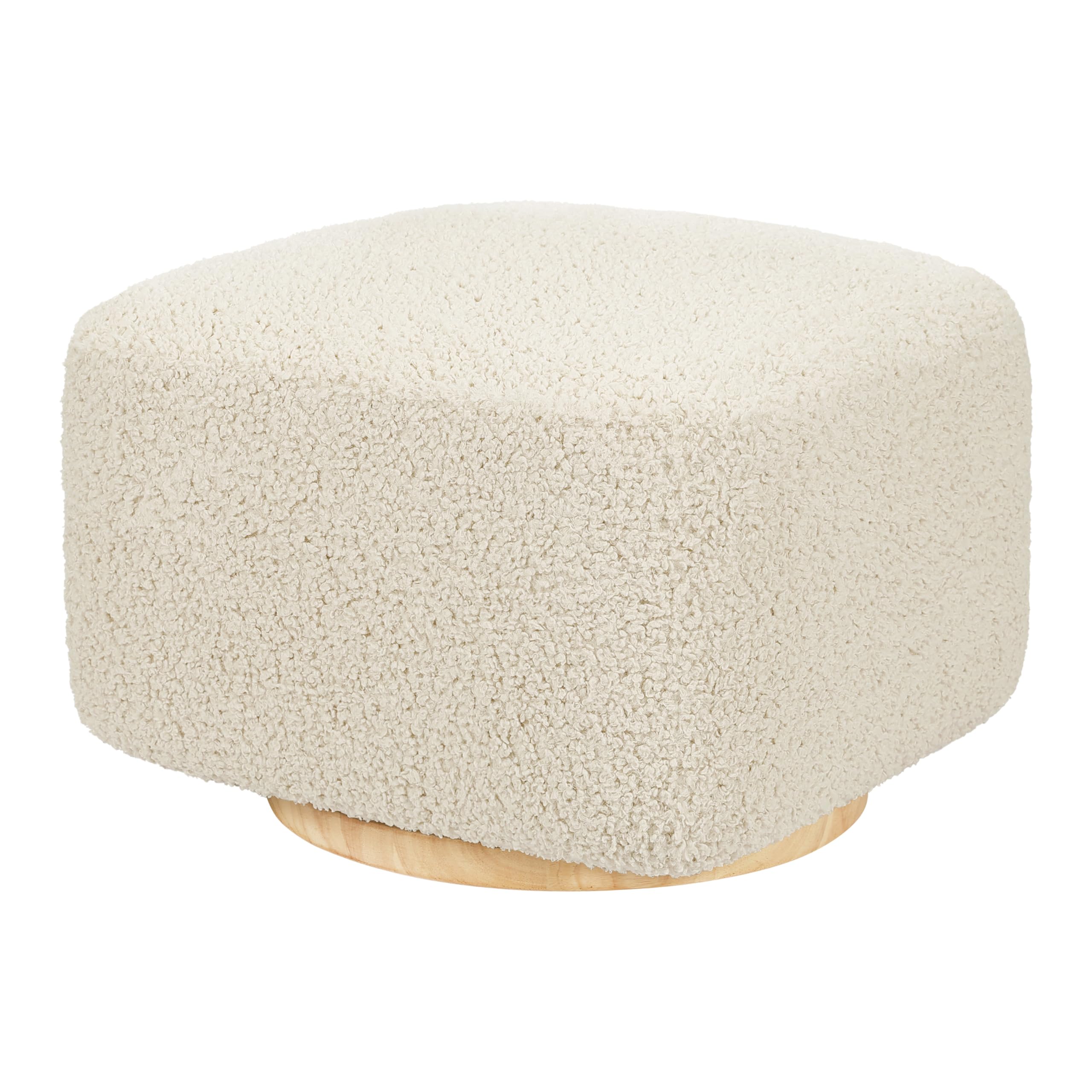 Babyletto Kiwi Gliding Ottoman in Almond Teddy Loop with Light Wood Base, Greenguard Gold and CertiPUR-US Certified