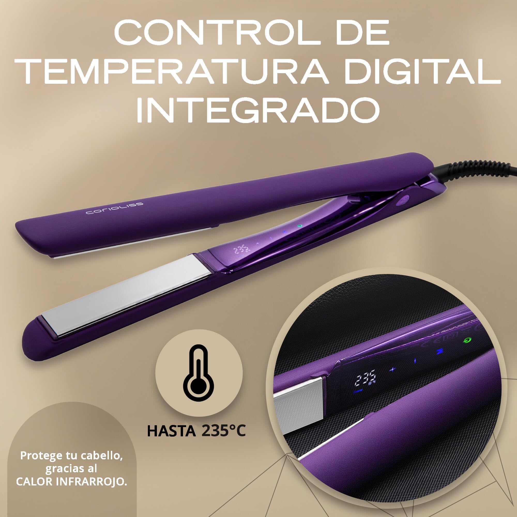 Corioliss C5 | Plancha del Pelo Profesional | Placas de Titanio | Alisado y Ondas | Temperatura Ajustable 80º-235º | Ionica | Apagado Automático Programable | Con Funda de Viaje | Purple