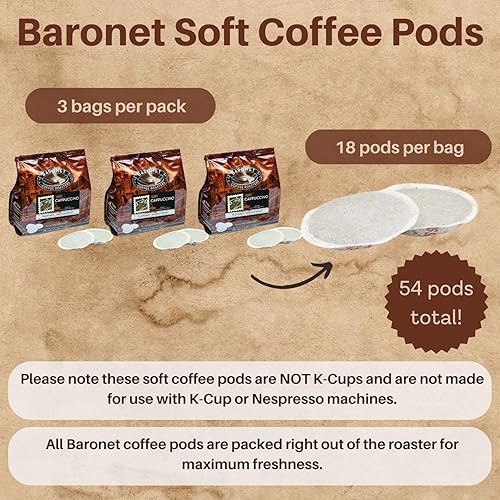 Miniatura 3 de Baronet Coffee Bolsa de cápsulas de café Cappuccino  Sabor - Tostado medio  18 unidades, 0.28 oz  Cápsulas de café de una sola porción  Empaquetadas