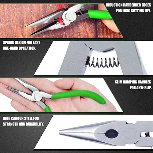 Miniatura 26 de SPEEDWOX Mini alicates de punta larga de 5-1/2 pulgadas, alicates de punta de cadena con cortador de alambre, cortadores laterales de nariz de aguja