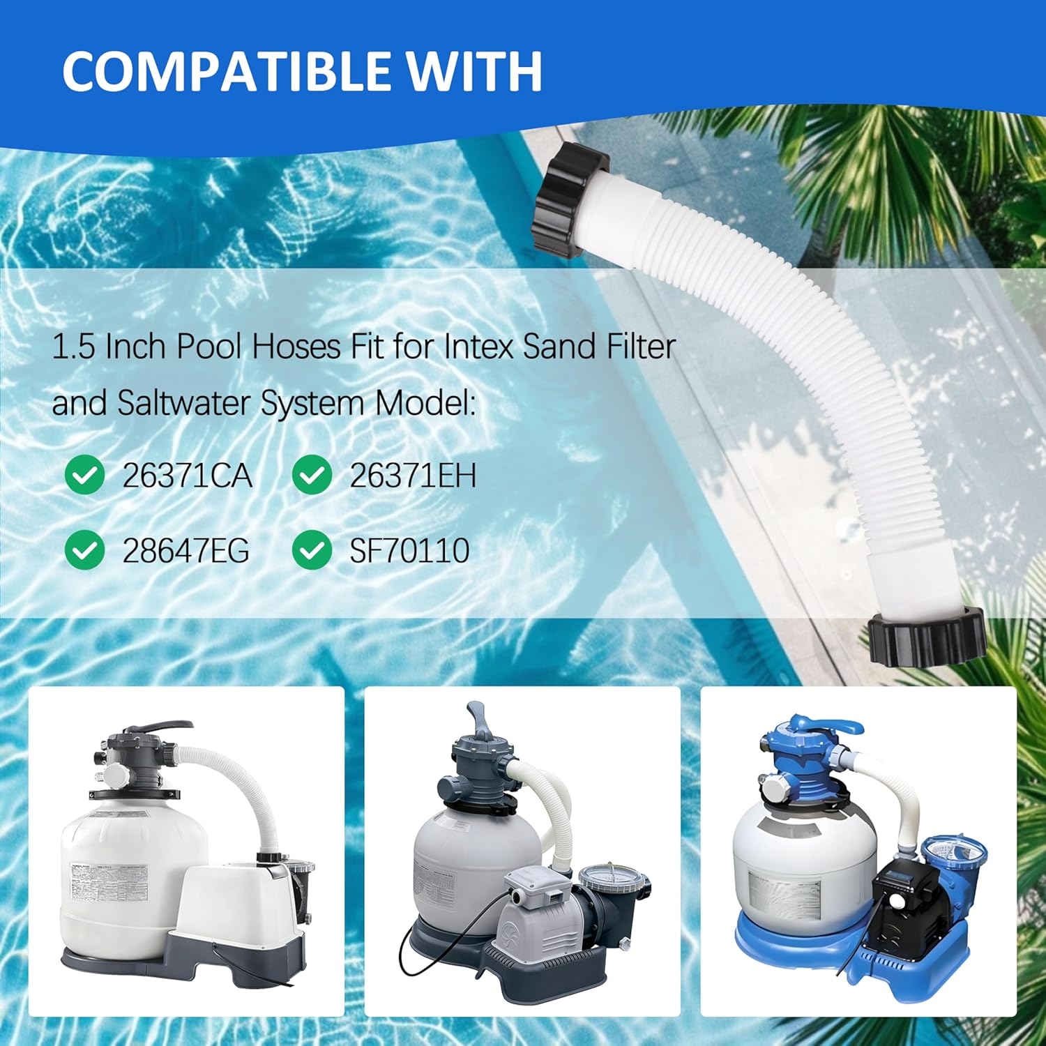 11388 Pool Sand Filter Pump Hose for Intex Sand Filter Pumps & Saltwater Systems, 14 Inch Above Ground Pool Interconnecting Hose for 26371CA, 26371EH, 28647EG Models (Set of 2)