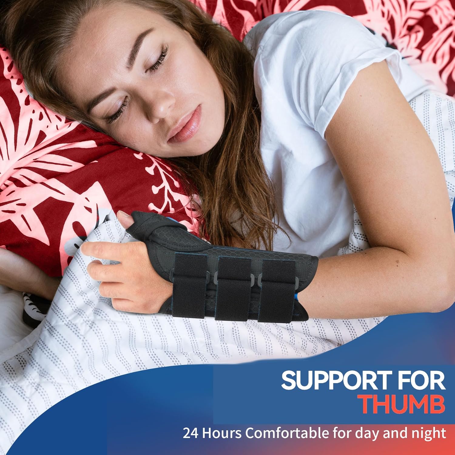 FEATOL Carpal Tunnel Wrist Brace Night Support, Thumb Spica Splint Left Hand for De Quervains Tenosynovitis, Tendonitis, Thumb Brace for Women Men, Black Blue, Small/Medium