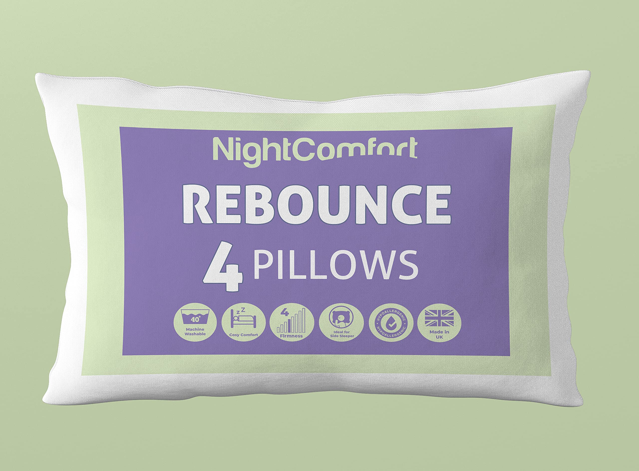 Night Comfort Medium Support Standard Pillow Perfect for Back and Side Sleepers - Hypoallergenic Silky Microfibre Rebounce Pillow, Hollowfibre Filled (Pack of 4)