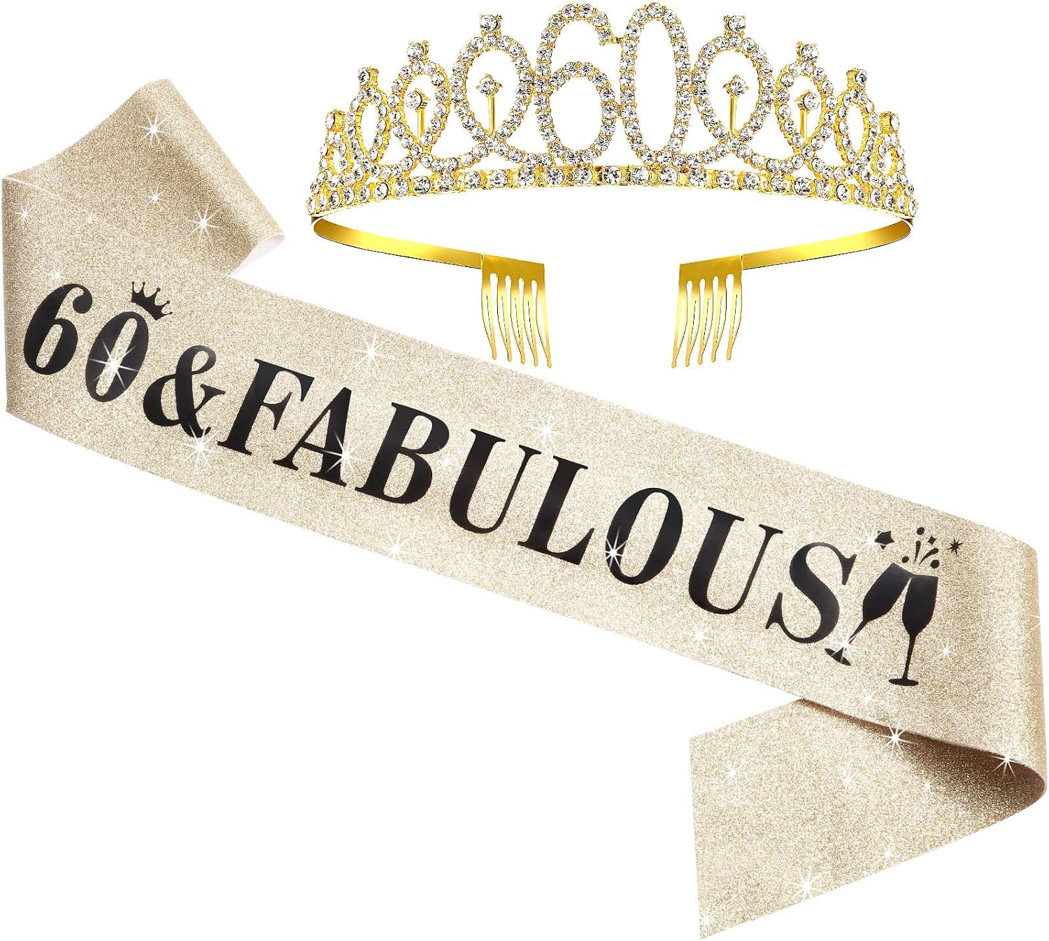 WILLBOND 60th Birthday Sash and Tiara Set 60th Birthday Party Decorations for Women Birthday Party Favors
