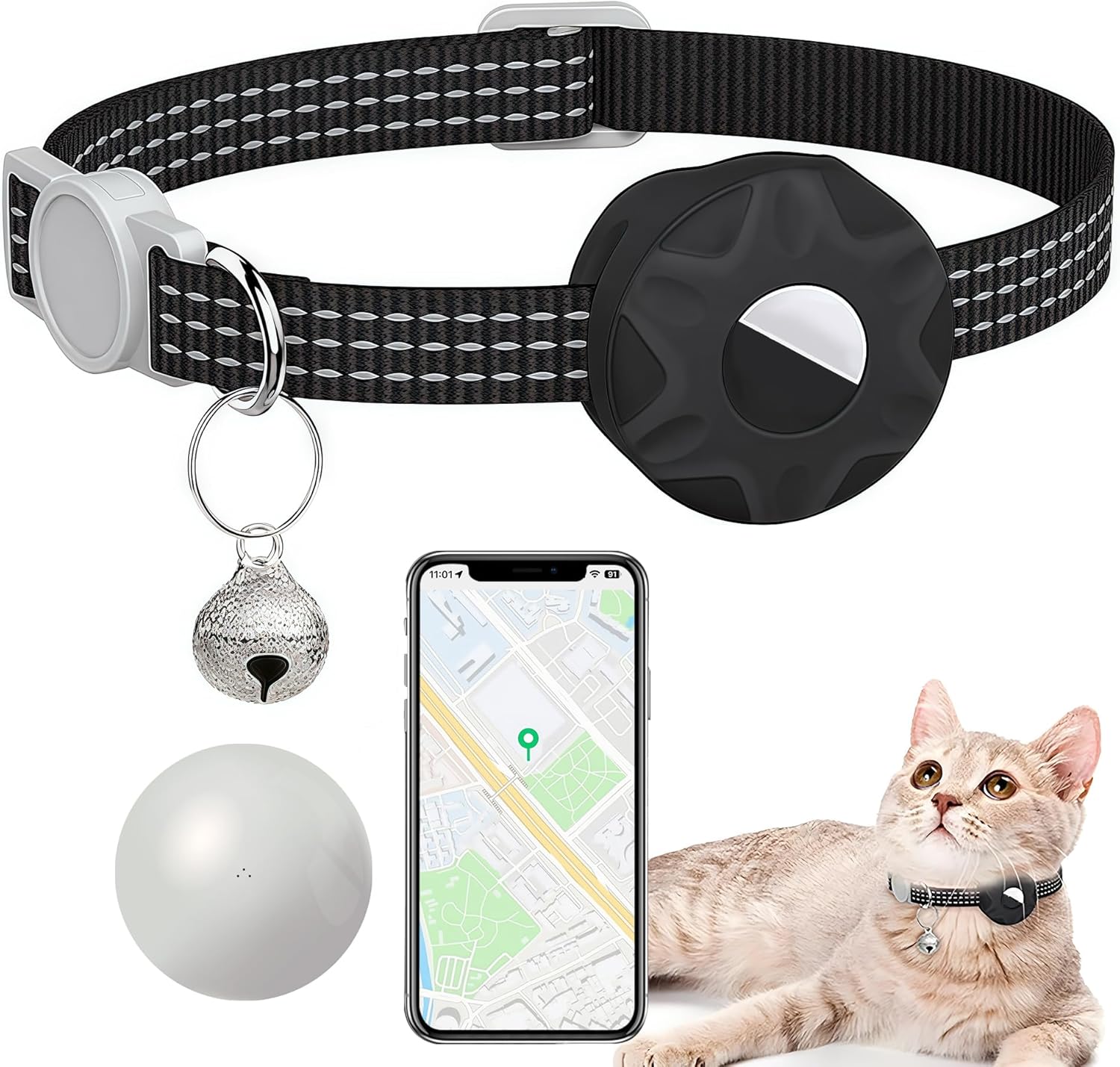GRETMIX Katzen Halsband Tracker - Echtzeit Ortung Ohne Abo-Kosten, Wasserdicht Mit Glöckchen & Reflektierendem Design