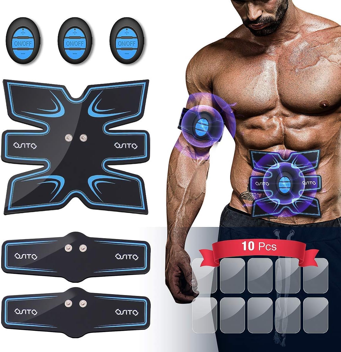 OSITO Electronic Muscle Stimulator, Abs Stimulator Muscle Toner, Ab Machine Trainer for All Body,Fitness Strength Training Workout Equipment for Men and Women, 3 Pack (20 intensities, 15 modes)