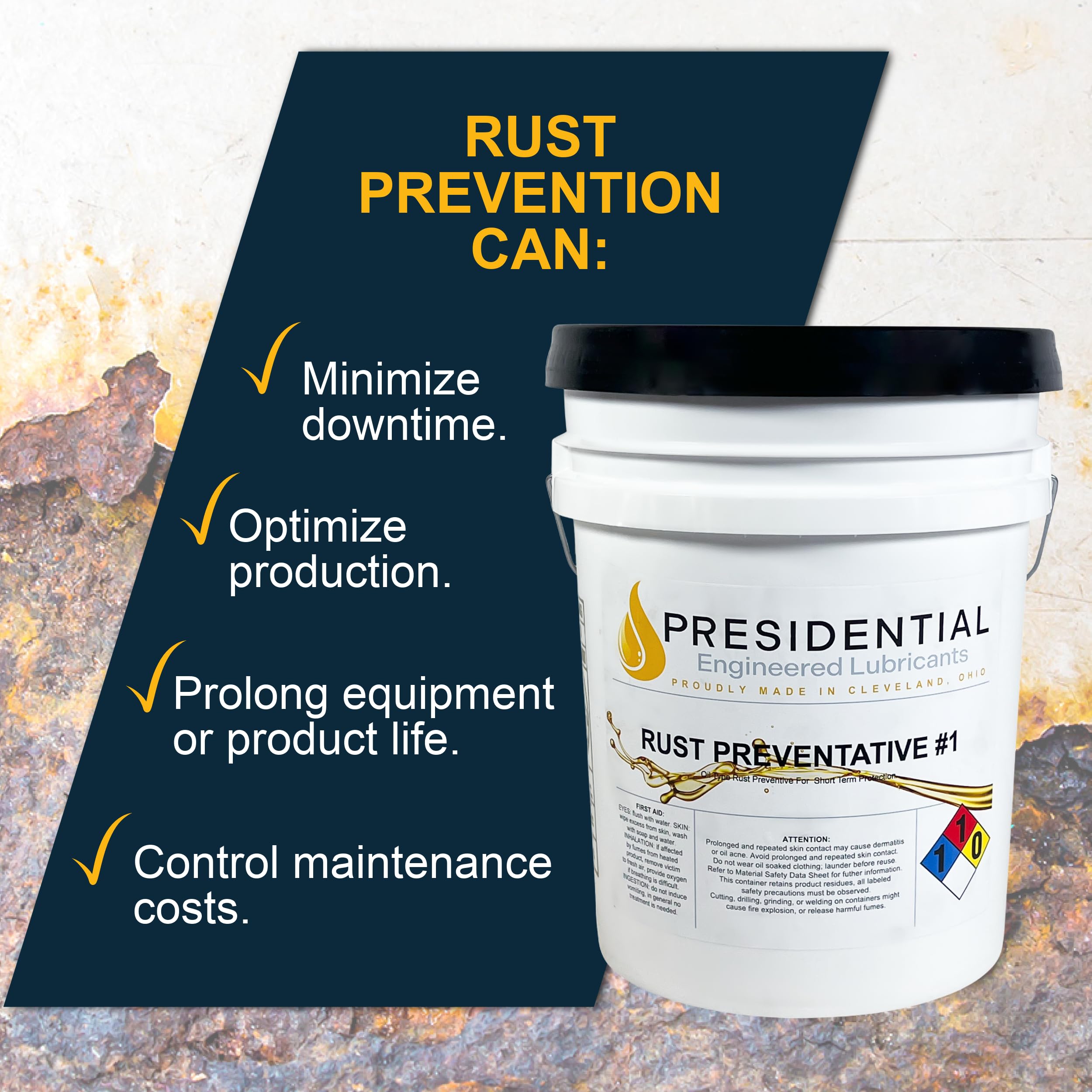 Presidential Rust Preventative - Oil Based Penetrant & Lubricant for Rust and Corrosion Prevention in Industrial Applications - Made in USA (5 Gallon)