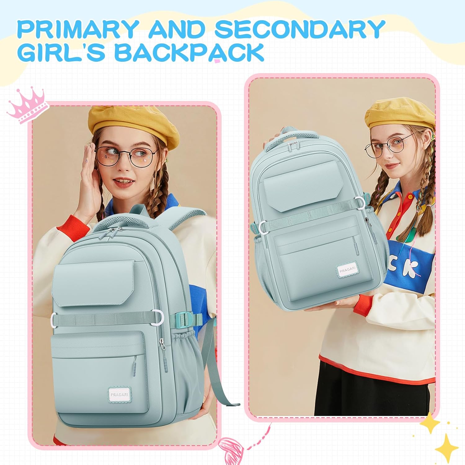 Kids School Backpack for Teens Girls Aesthetic Green Backpack Lightweight College Laptop Casual Travel Bookbag - Image 6