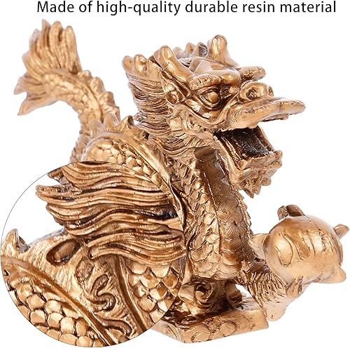 Miniatura 5 de BESPORTBLE Chinese Dragon Sculpture Resin Oriental Dragon Statue Desk Fengshui Figurine Home Art Decoration for Office Home 5INCH Golden