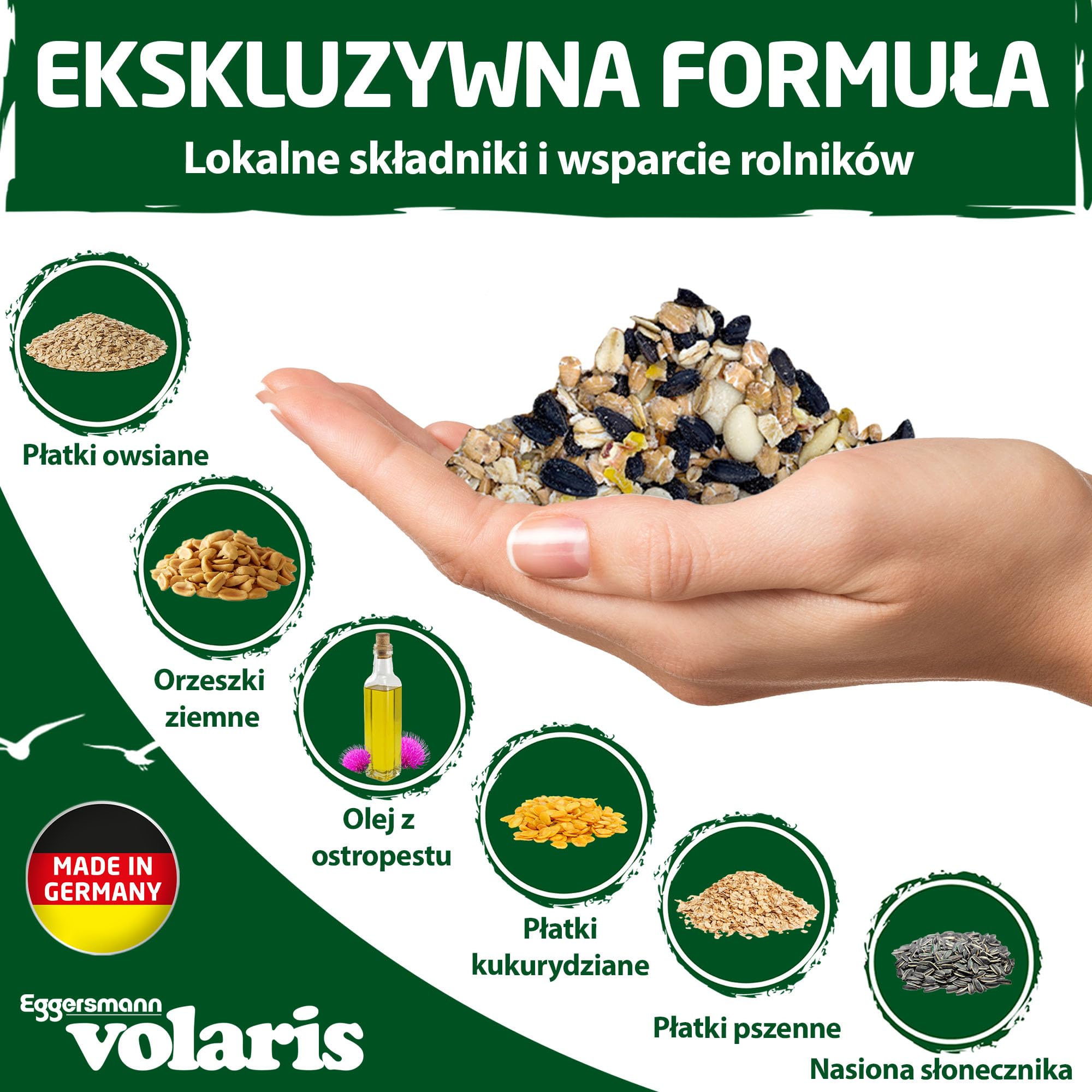 Eggersmann Volaris 3 kg Ziarna Volaris | Bogaty w tłuszcz i energię | dla wszystkich gatunków ptaków | Pokarm dla dzikich ptaków przez cały rok | Nasiona słonecznika przeznaczone dla dzikich ptaków
