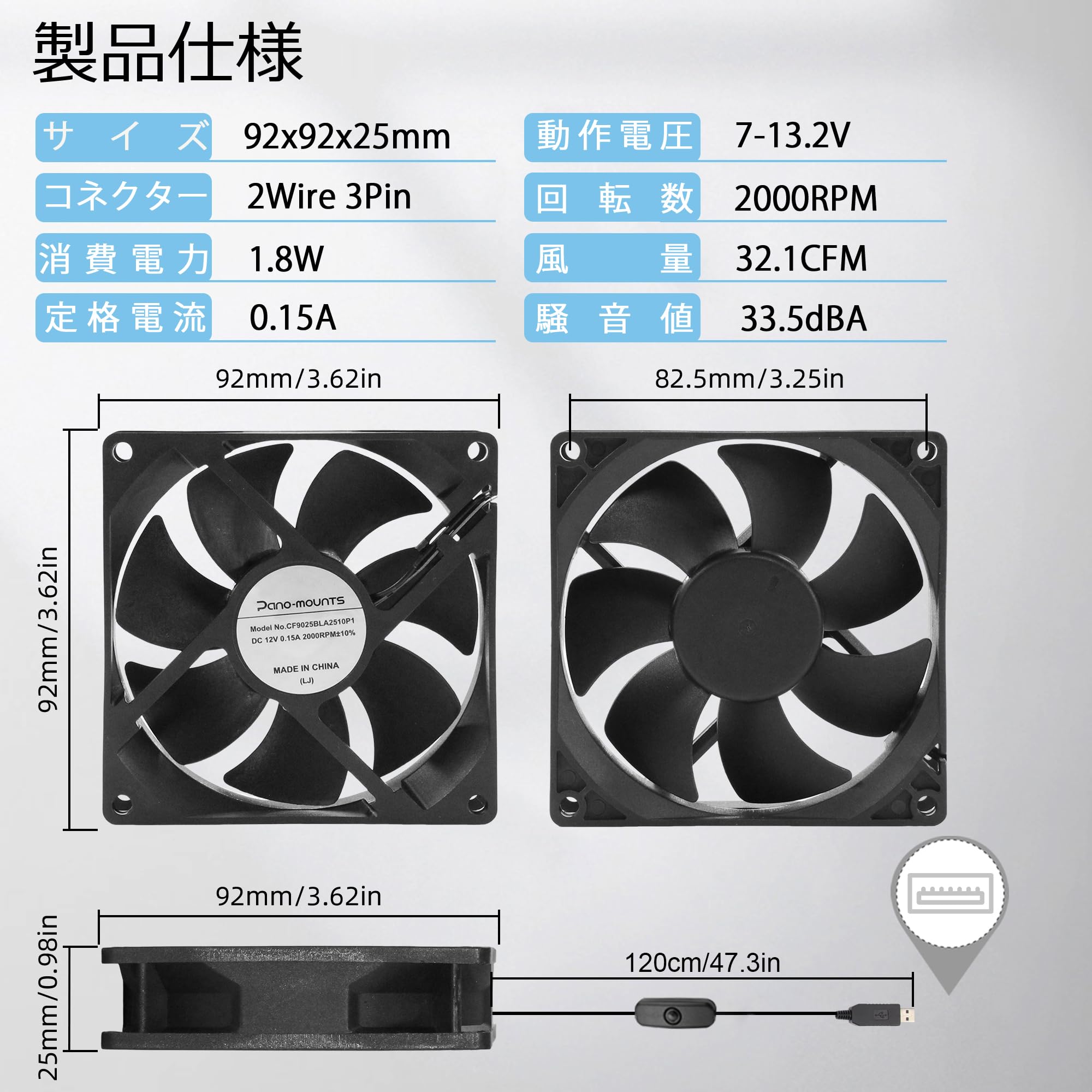 Amazon | PANO-MOUNTS USB植物育成ファン 92mm 静音 小型
