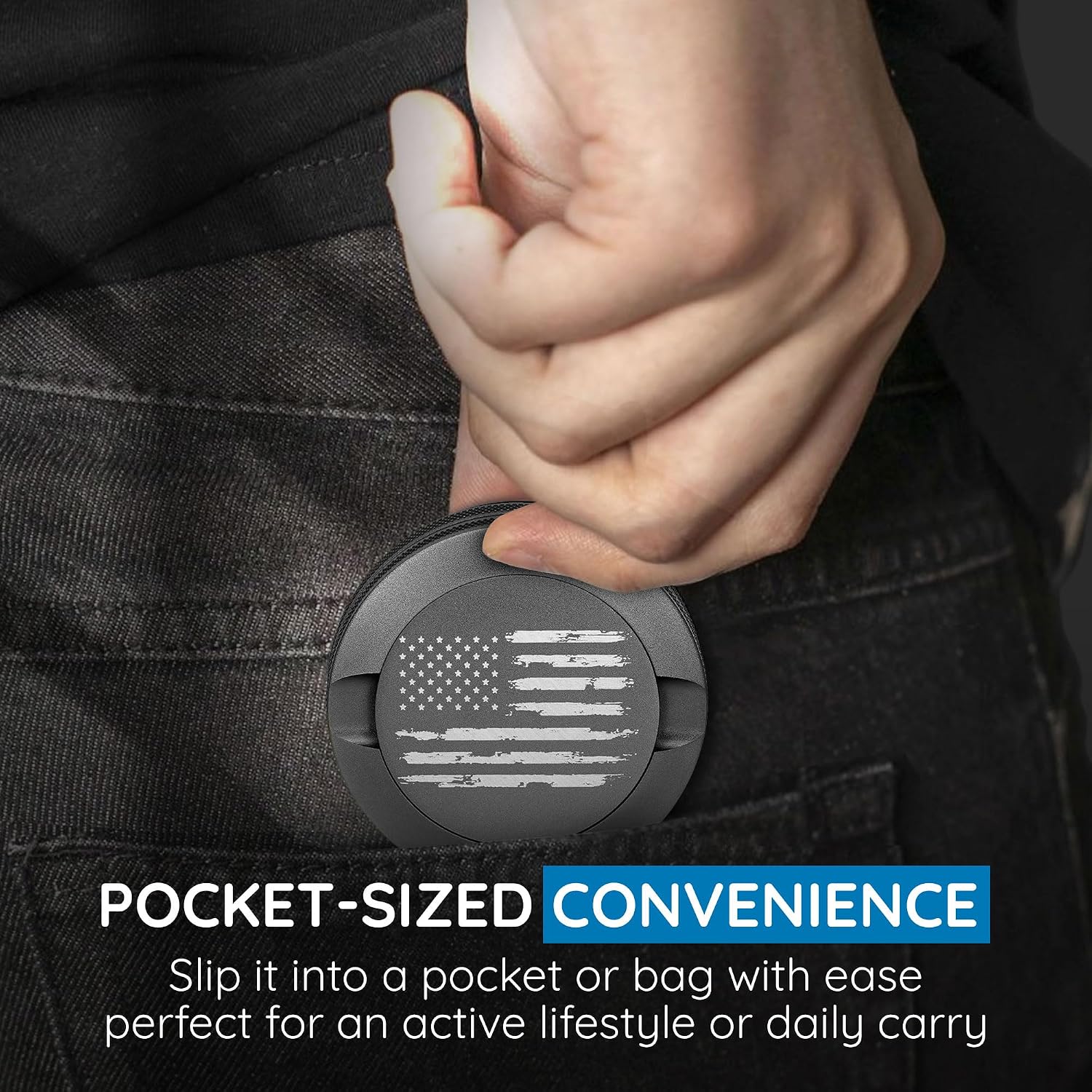 Premium Nicotine Pouch Container | Zyn Metal Can | Moisture & Odor Proof Snus Can | Zyn Accessories | Laser Engraved American Flag Design (Gunmetal Gray)