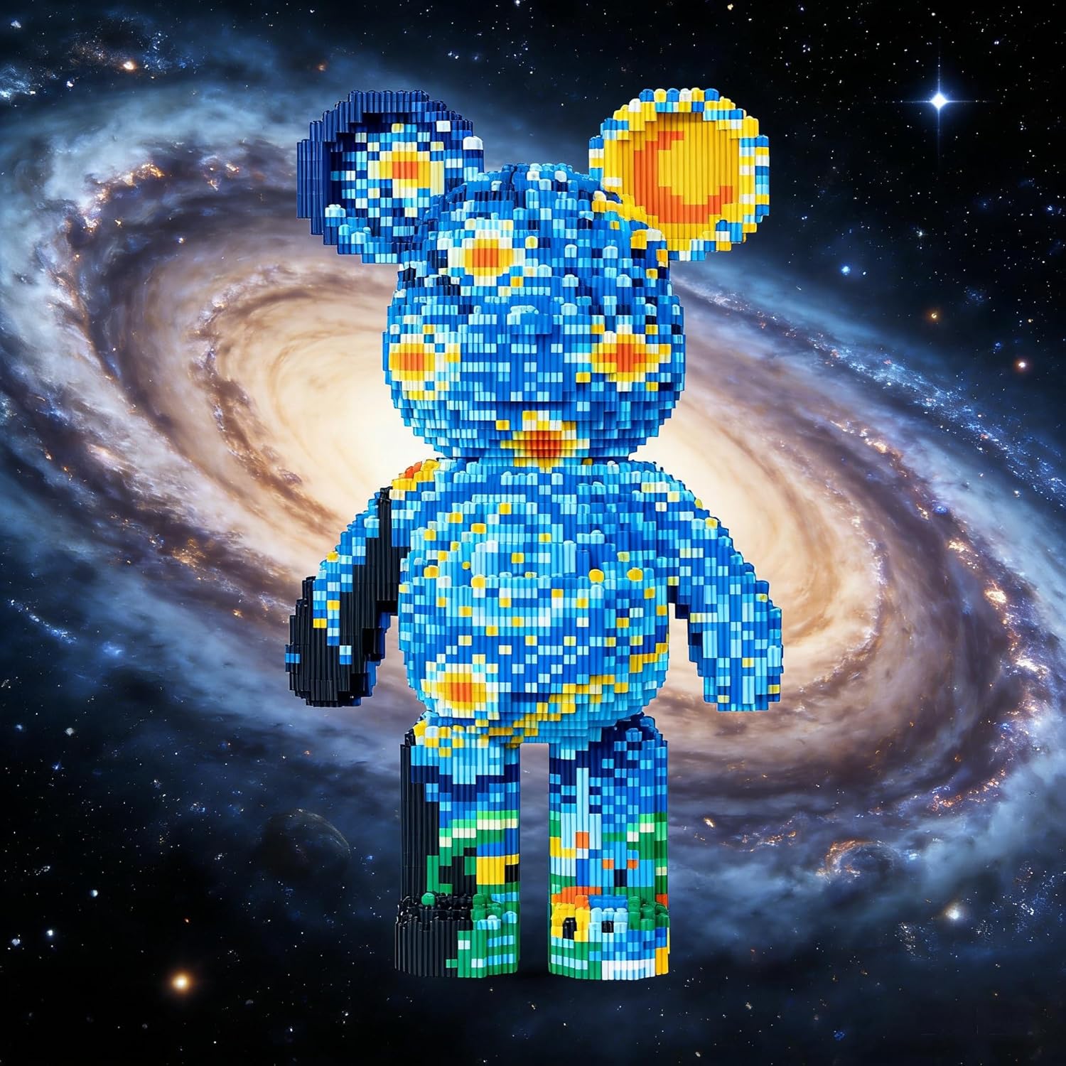 Starry Bear Building Block Set(19.7inches), Graffiti Teddy Bear Building Blocks, Storage Chest Design Starry Night Bear Gifts Suitable for Adults