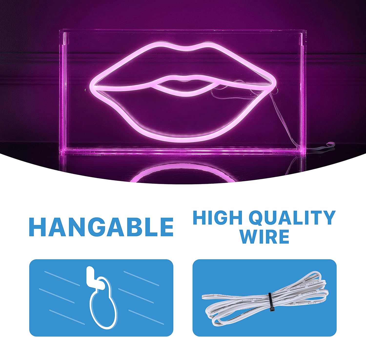 JONATHAN Y 11.88"W x 5.88"H Pink Lips LED Neon Light, USB Operated, Contemporary Glam Acrylic Box Sign for Tabletop or Wall, Pink Neon Decor for Bedroom, Dorm, Nursery NEN1024A