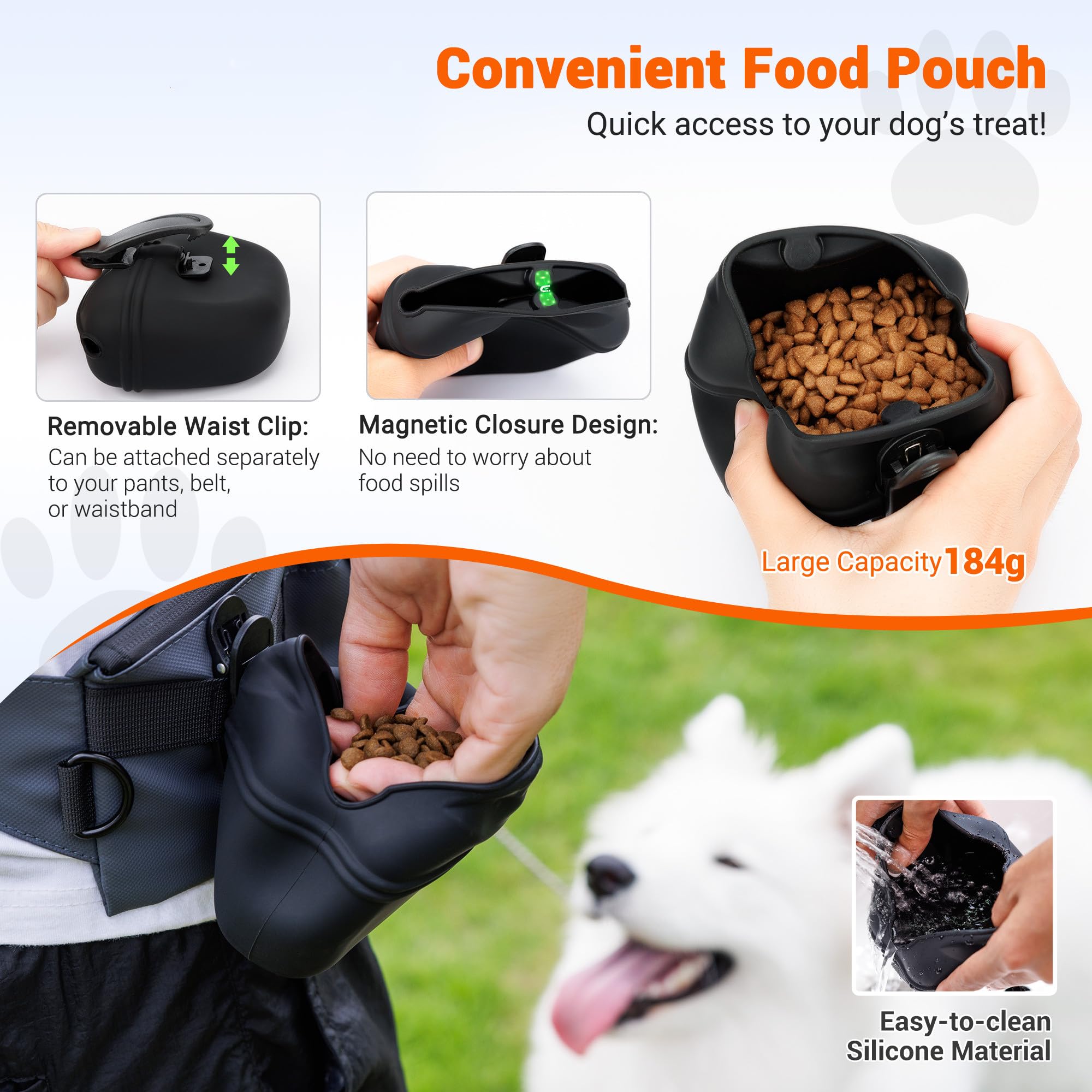 Waterproof Dog Walking Bag,Silicone Dog Treat Pouch Bumbag Bag for Training with Removable Clip on Silicone,Upgrade Pet Puppy Walking Pouch with Adjustable Waist Belt &Magnetic Clasp for Dogs Training - Image 4