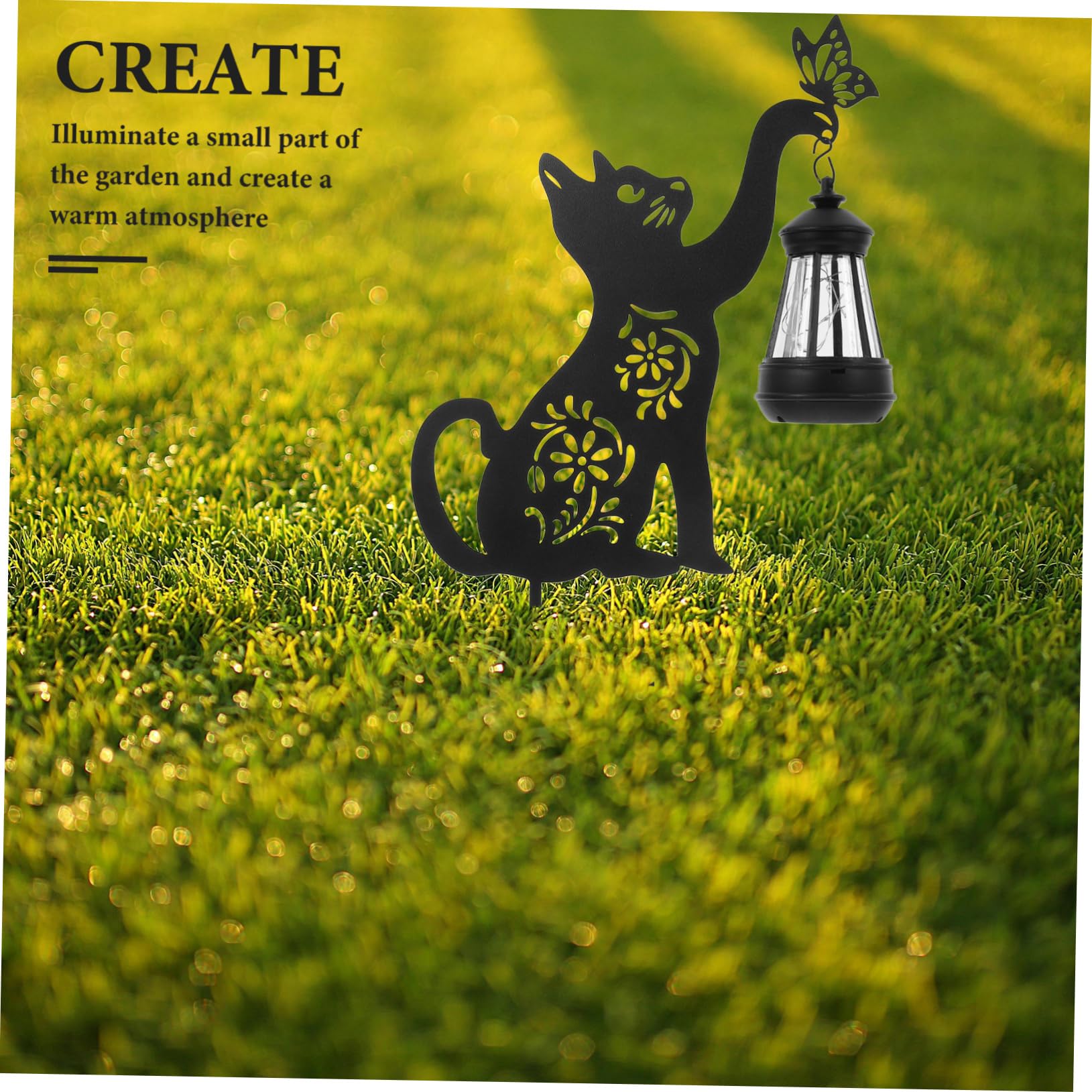 Piquet Métallique Chat Solaire Décoratif Noir pour Jardin Extérieur