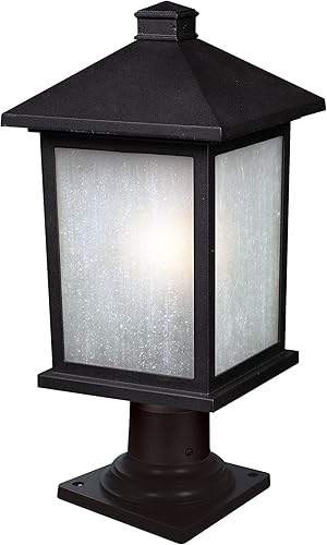 Z-Lite 507PHB-533PM-BK Holbrook - Luz de montaje en poste para exteriores, marco de metal, acabado negro y sombra blanca de vidrio