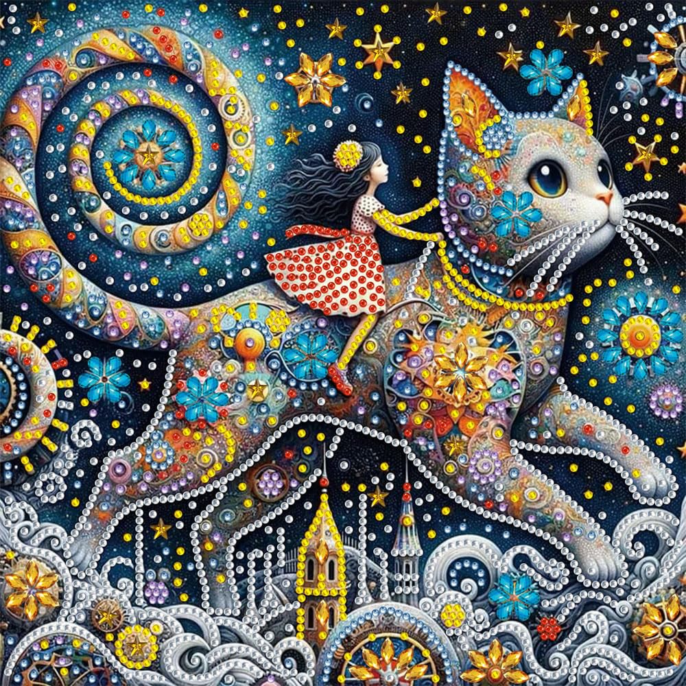 LEADINTOP ダイヤモンドアート 猫 女子 不規則ビーズ 30X30cm かわいい ダイヤモンドペインティング ビーズアート キット モザイクアート 人気 初心者 大人 子供 DIY 手作り 手芸キット プレゼント 芸術品 装飾