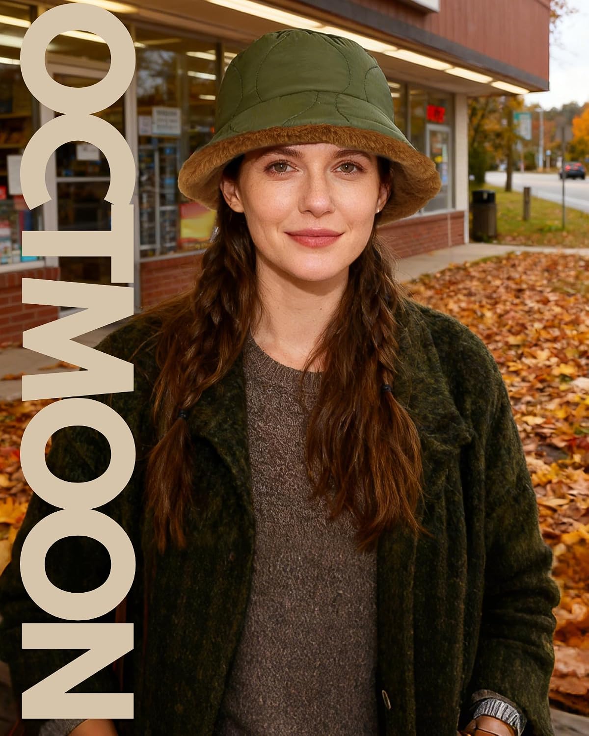 OctMoon Women's Winter Bucket Hat, Fuzzy Lined Nylon Quilted Hat with Metal Detail, Warm Furry Bucket Hat for Cold Weather
