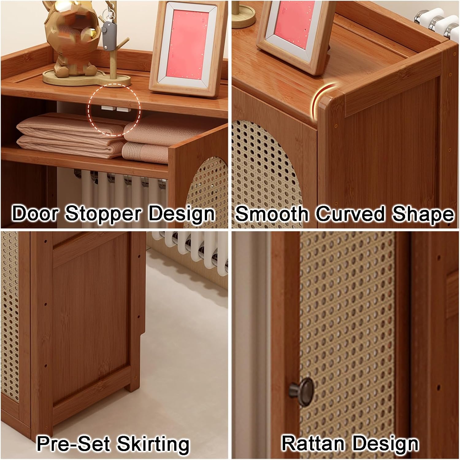 Wooden Rattan Design Router Shelf with Adjustable Shelves - Stylish Storage Solution for Living Room, Detive Cabinet, Home Organization, Modern Decor