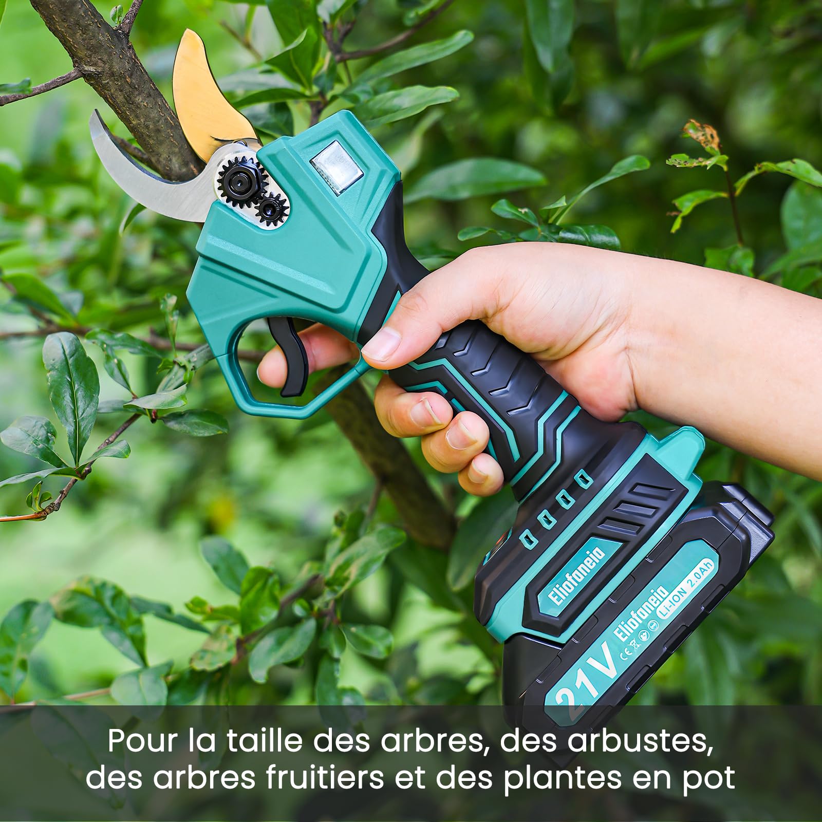 Sécateur électrique sans Fil Affichage avec Écran Diamètre de Coupe Max 30 mm avec 2x2000mAh Batteries 21V, Sécateur électrique pour Jardin,Arbustes,Branches,Secateur à Batterie