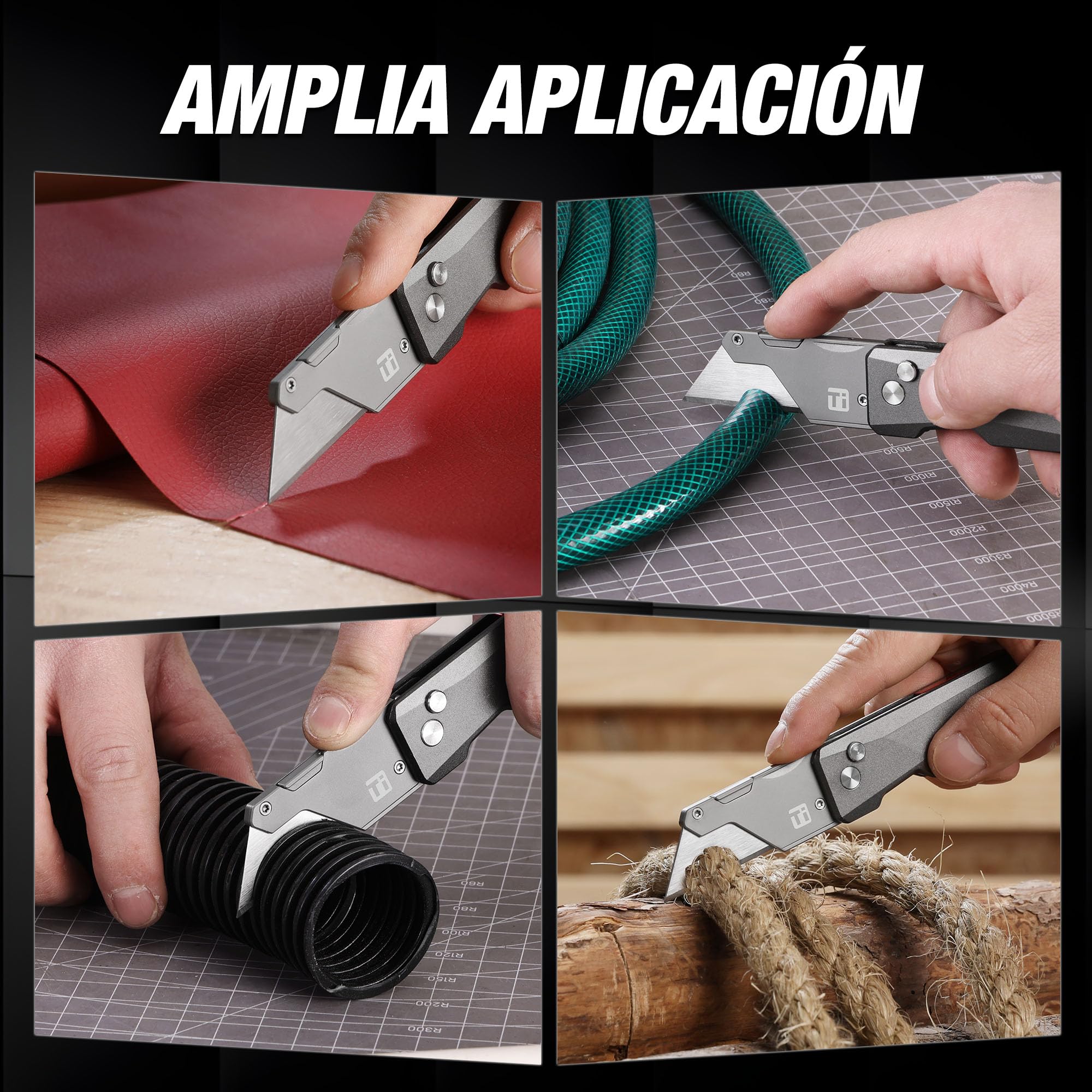 FLISSA Cuchillo Plegable para Alfombra, Cuchillo Universal Fresado en Titanio CNC, Cuchillo de Corte con Cuchilla de Cambio Rápido, con 10 Cuchillas Adicionales
