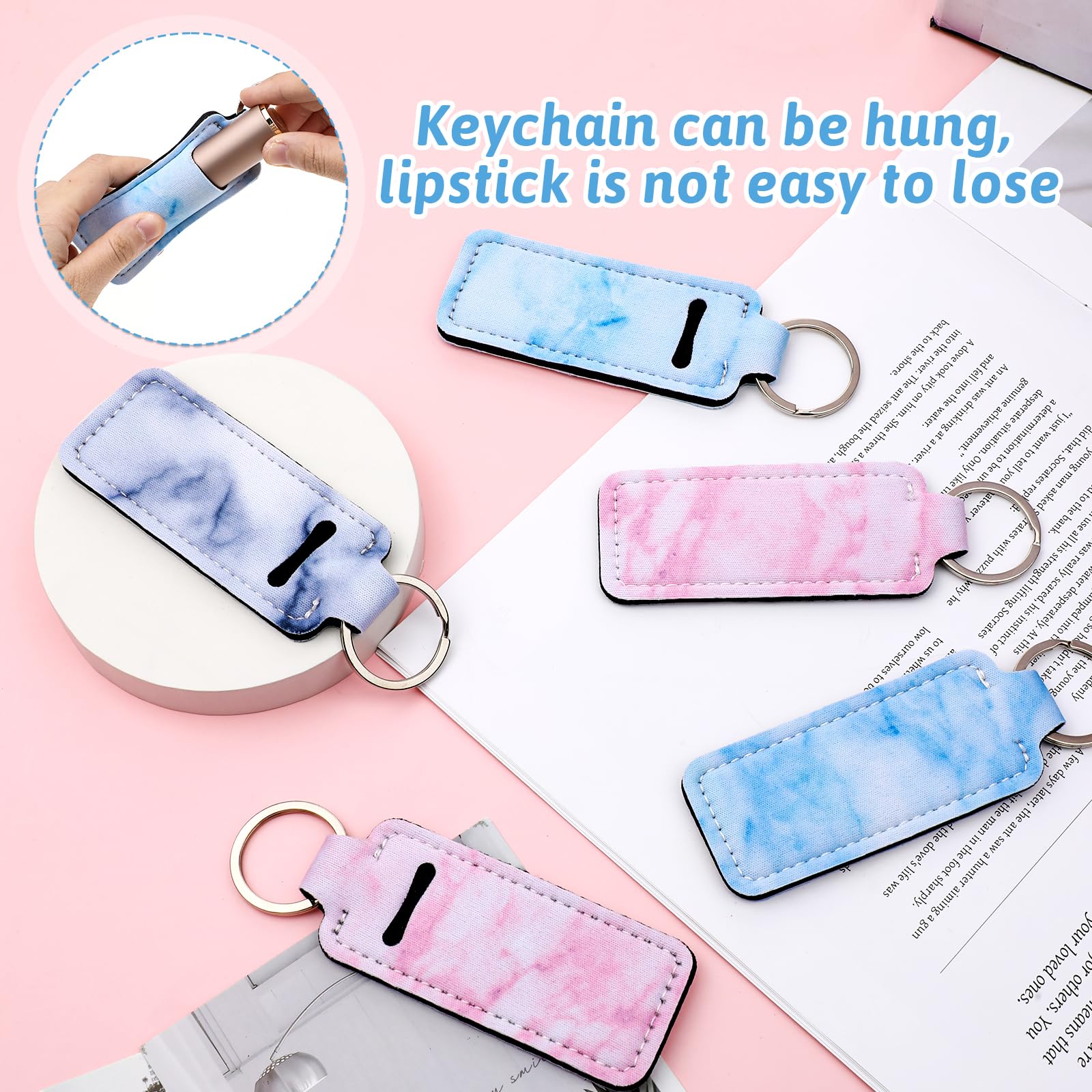 Prasacco 6-Piece Chapstick Holder Keychain, Lip Balm & Lipstick Holder, Multicolor Marble Pattern, Elegant Design for Women - Image 4