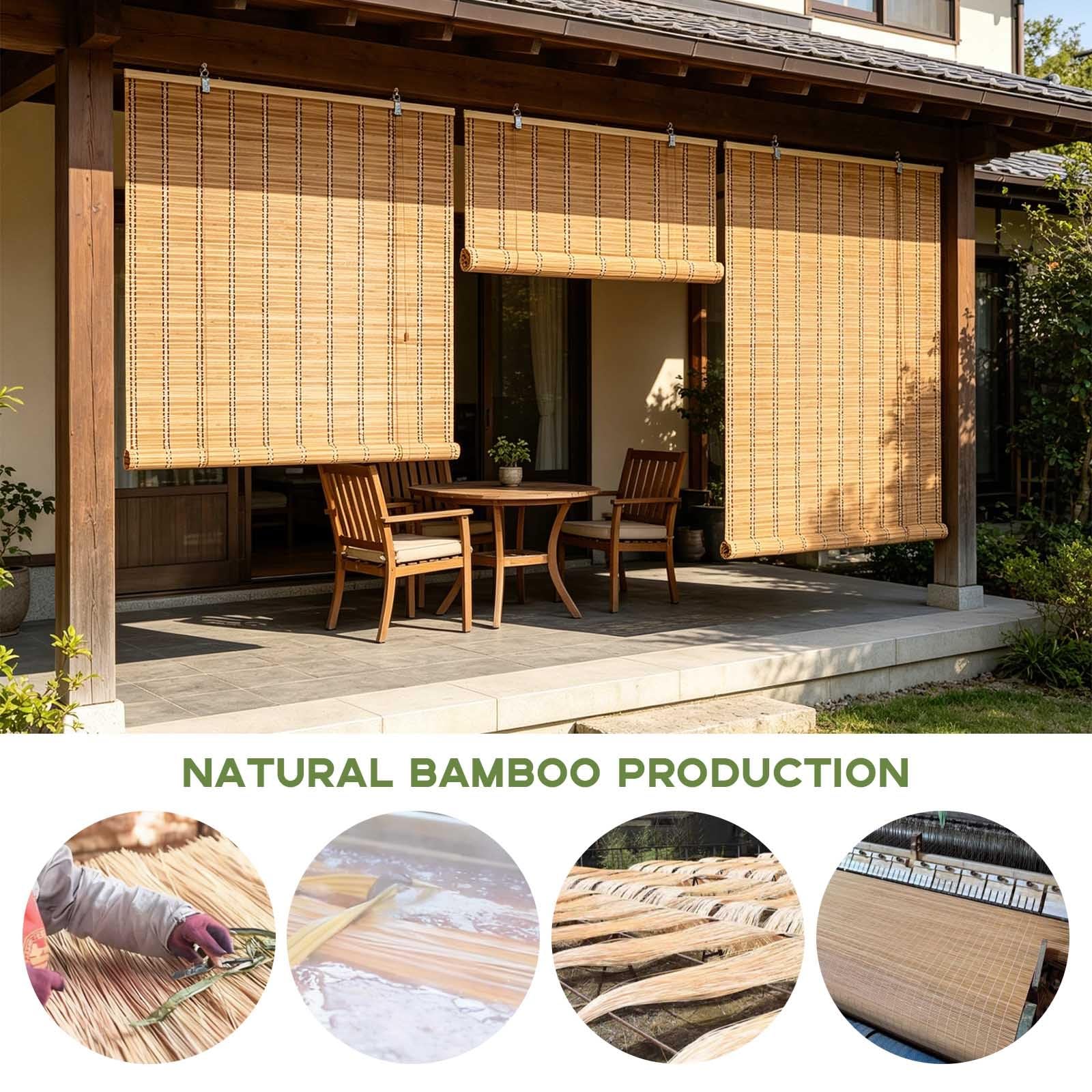 Store Bambou Intérieur Exterieur Rideau Store Enrouleur Protection UV Isolation Thermique Respirants Stores Venitien Bois Pour Chambre/Bureau/Jardin/Terrasse Personnalisables 45-180cm(W100xH200cm)
