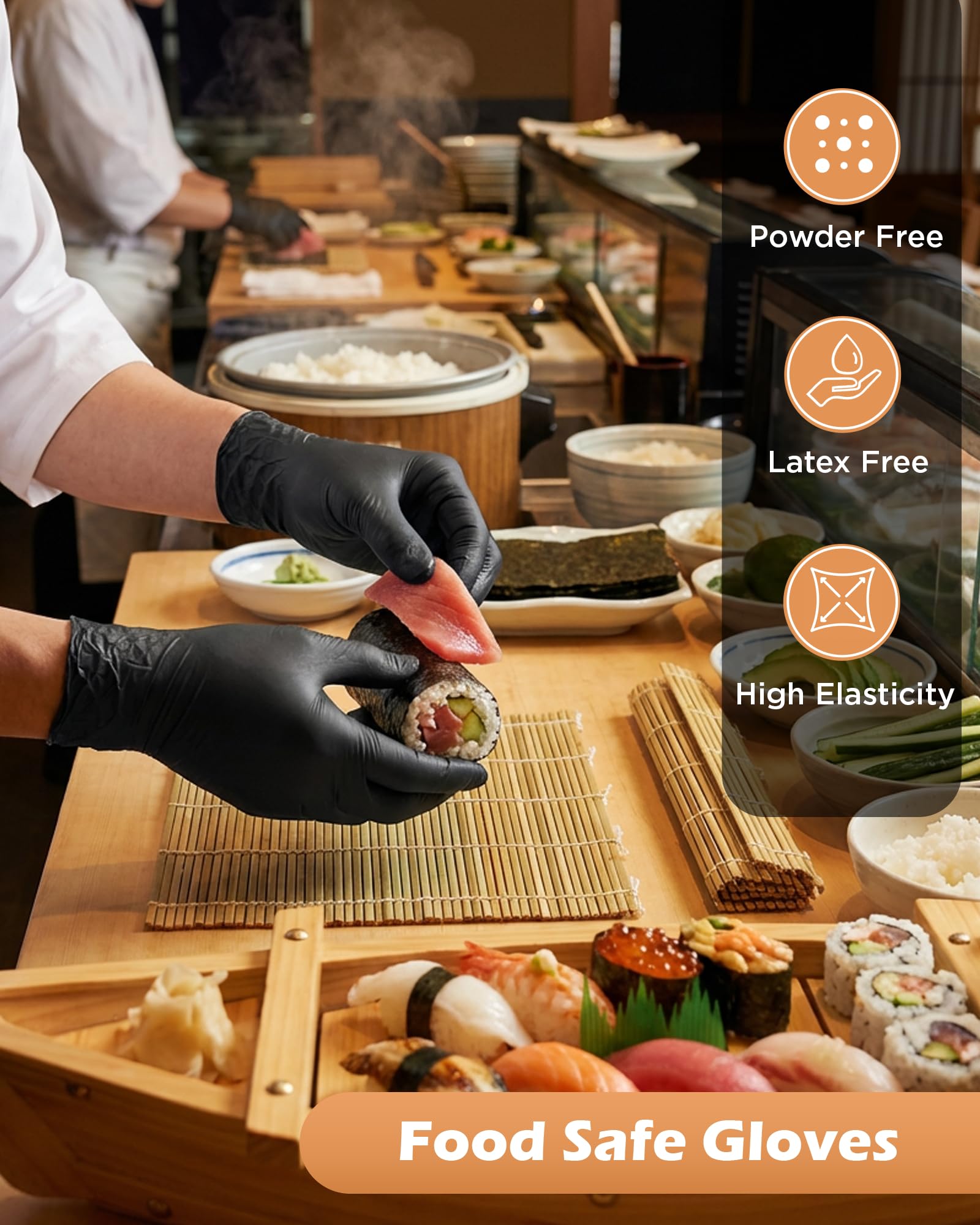 Guantes desechables de nitrilo – Guantes de goma sin polvo de 3 mm para cocinar, preparar alimentos y limpieza ligera, sin látex, puntas de los dedos texturizadas, seguros para alimentos