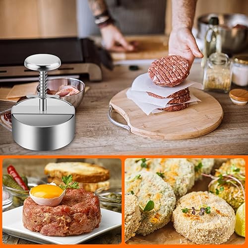 Miniatura 6 de Koicarpe Burger Press - Molinillo de carne de acero inoxidable para hamburguesas de 5.7 pulgadas, ideal para carne de res y barbacoa