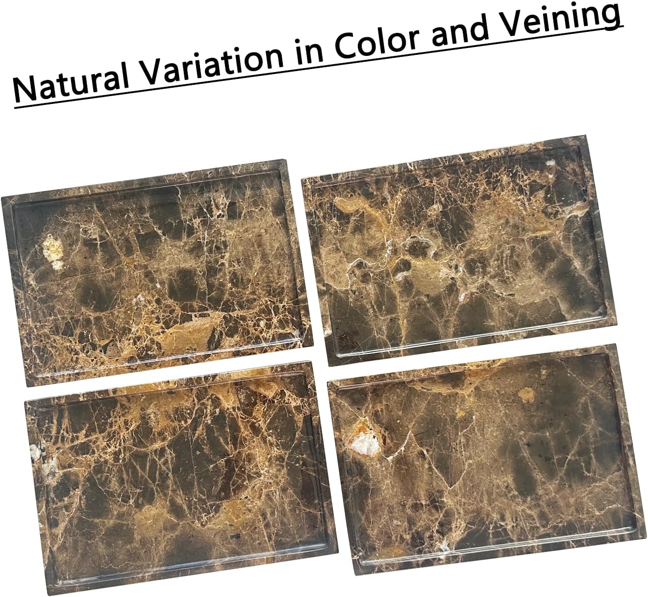 Natural Marble Tray for Bathroom Countertop, Dark Brown Marble Stone Tray for Kitchen Counter (Coffee Net, 12" x 8") - Image 4