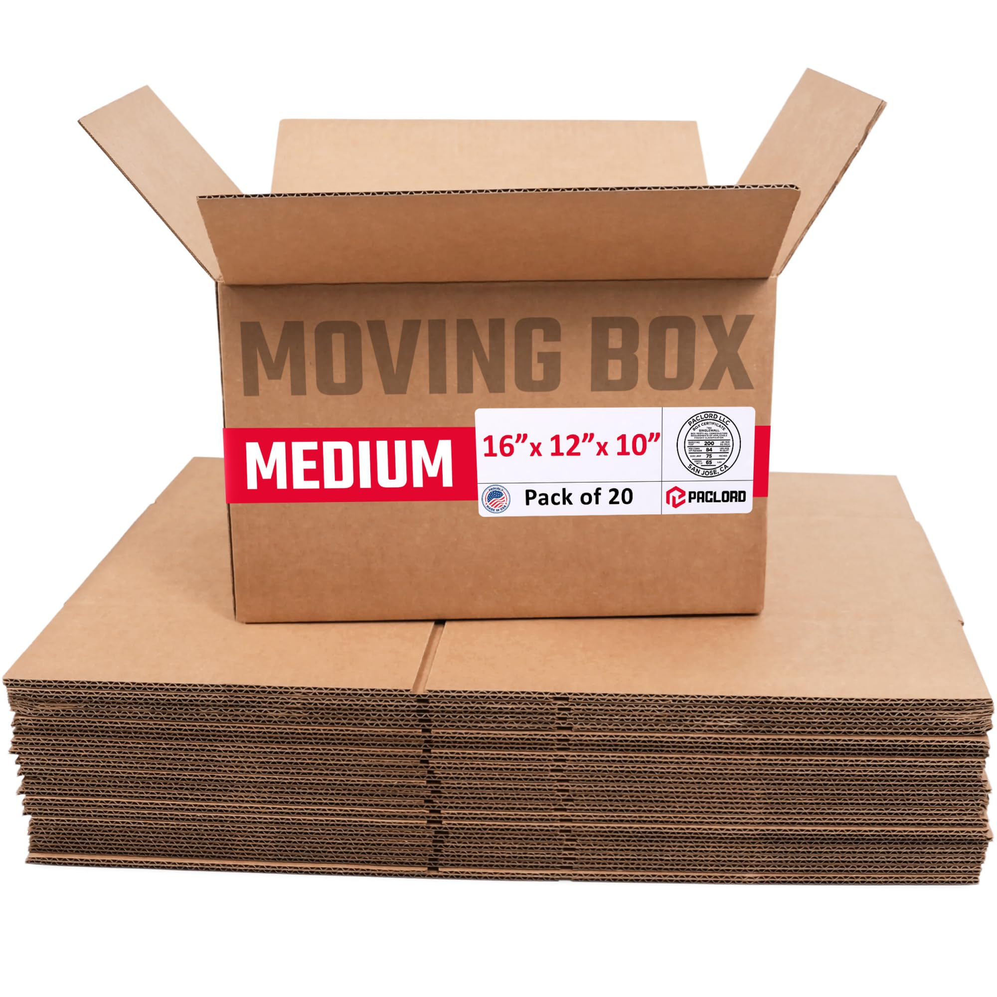 Medium Moving Cardboard Boxes 16"L x 12"W x 10"H (Pack of 20) - USA-Made Packing Boxes for Moving, Shipping, or Storage - USPS, UPS, FedEx Approved - Professional Packing Supplies | USA-Made Packing Boxes for Moving, Shipping, or Storage - USPS, UPS, FedEx Approved - Professional Packing Supplies