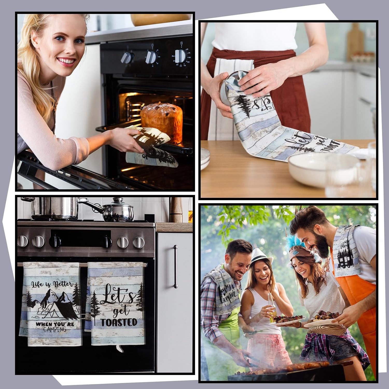 Boyiee Set of 6 Camping Kitchen Towels Happy Camper Tea Towels Absorbent Farmhouse Dish Towels with Funny Sayings 24 x 16 Inches Camping Hand Towels for RV Campers Lovers Gifts Accessories Decorations - Image 5