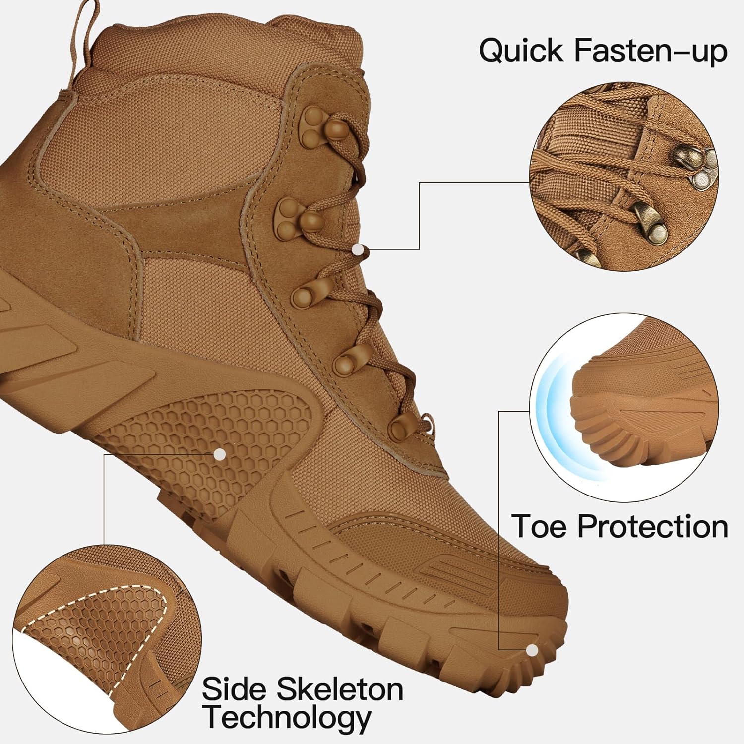 FREE SOLDIER Men's Waterproof Hiking Boots Tactical Work Boots Outdoor Lightweight Military Boots(Brown, US 11.5W) - Image 5