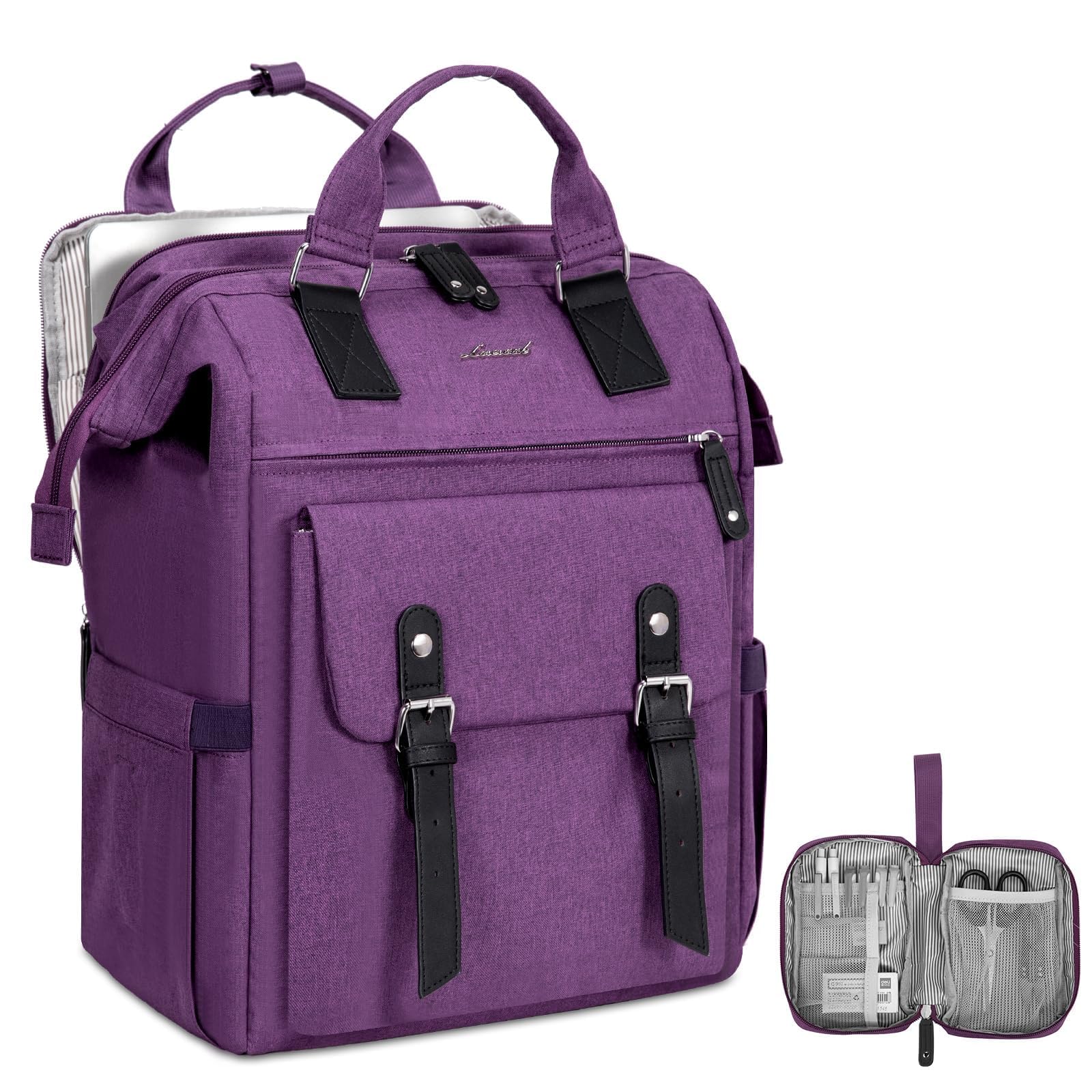 LOVEVOOK Laptop Backpack, Travel Bag with 17.3 inch Laptop Compartment, Water Resistant Teacher Nurse Doctor Work Bag, Anti-theft Daypack, Purple