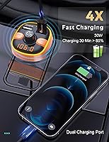 Vista 4 de Transmisor FM Bluetooth Arsvita Mejorado para Automóvil, Receptor de Radio/Adaptador de Audio con Cargador Dual para Automóvil, Compatible con Carga