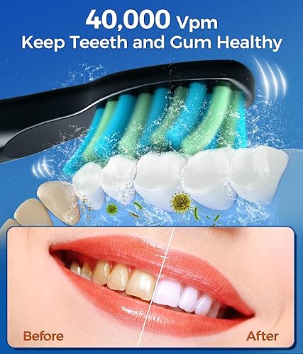Miniatura 3 de TEETHEORY Cepillo de dientes eléctrico para adultos con 8 cabezales de cepillo, cepillo de dientes eléctrico sónico con 40000 VPM limpieza profunda
