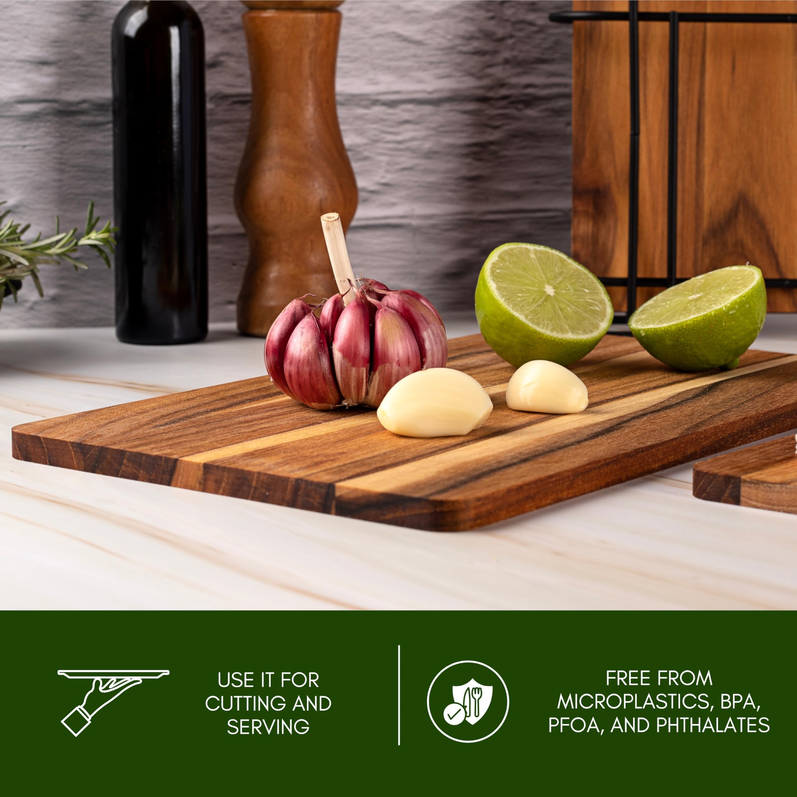 Erreke Set de 3 Tablas Reversibles en Madera de Teca en Diferentes Tamaños, Tabla Cortar Cocina Madera, Soporte Incluído Cocina Barbacoa Servir Carne Queso Pan