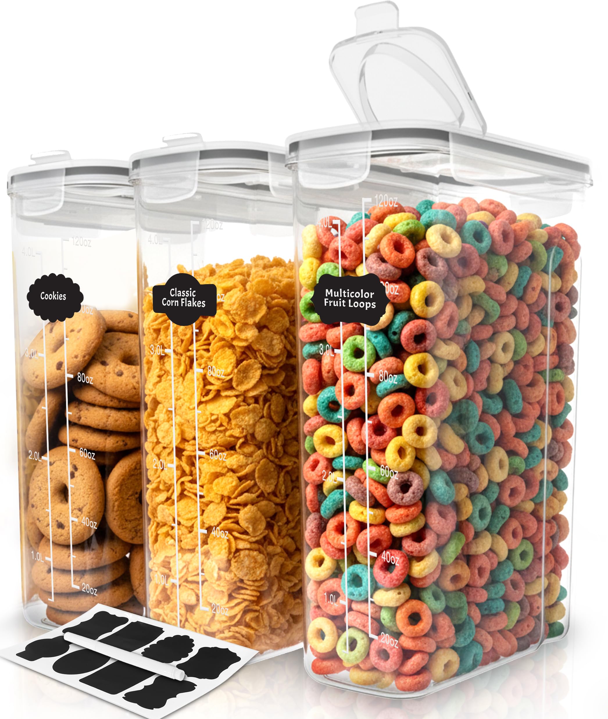 Kichly Transparent Cereal & Dry Food Storage Container (Set Of 3) – Bpa Free Plastic – Airtight Kitchen Storage Containers – Cereal Dispenser For Kitchen & Pantry