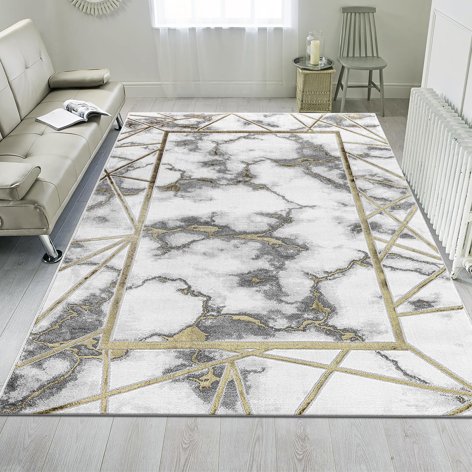 renoazul® Medium Pile Large Rugs For Living Room With Jute Backing - Kiens Marble Rug - 200 x 290 cm - Ochre - Washable Bedroom Carpet - Ideal For Lounge, Fireside, Sitting Room Rug And Dining Room. — image 1