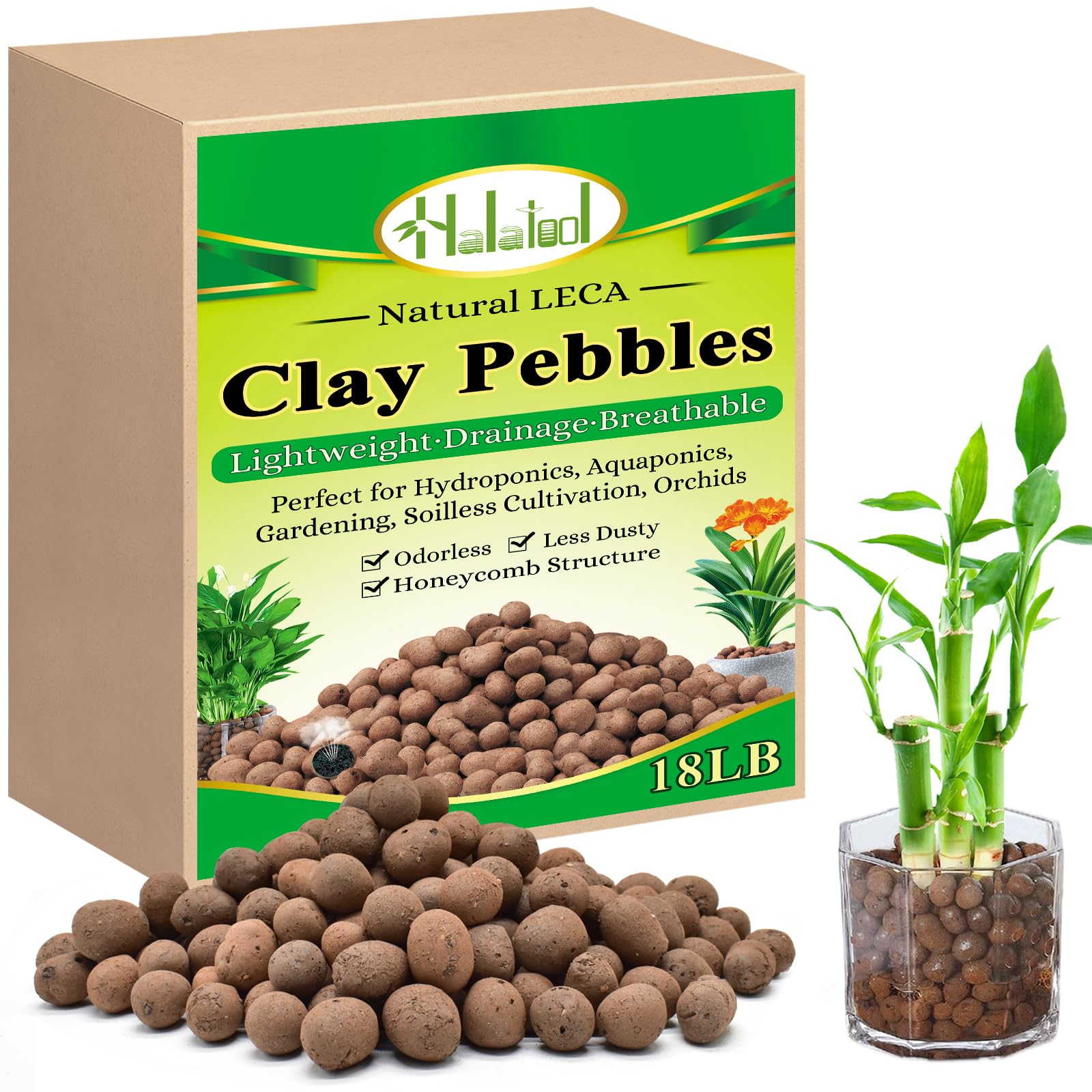 Halatool 18LB Leca Clay Pebbles for Plants, 4-16mm Hydro Balls for Drainage