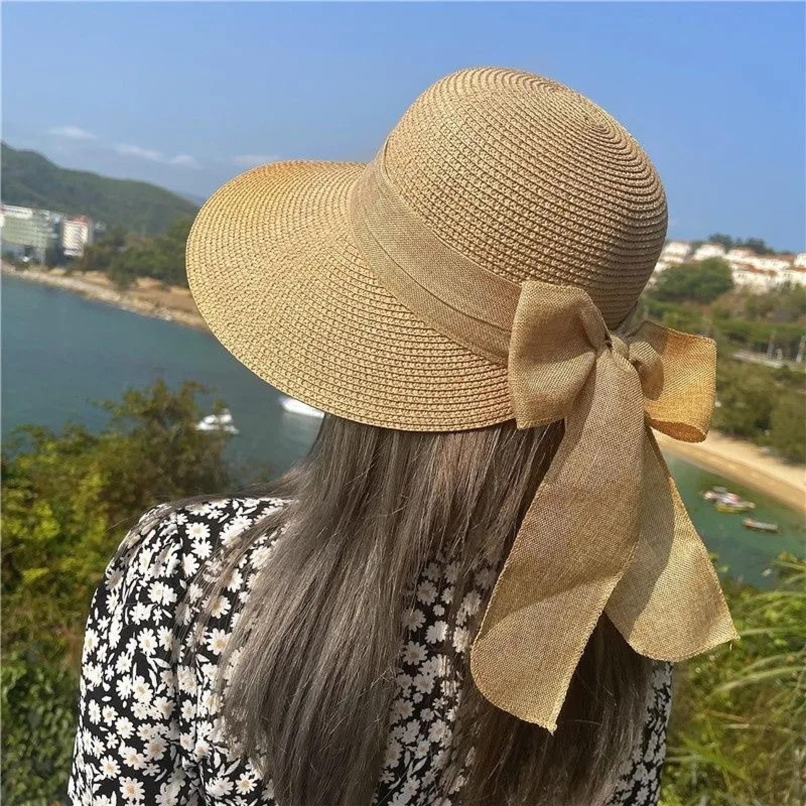 Gorros De Punto para Sombrero Tejido Beanie Sombrero De Paja De ala Sombrero De Protección con Lazo Cinta Viseras Transpirables Gorra De Playa De Viaje Al Aire Libre