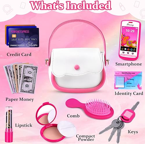 Miniatura 2 de GJZZ Bolso para niñas pequeñas con accesorios y juguetes de maquillaje para niñas de 3, 4, 5, 6, 7 años, 24 anillos de joyas en caja, mi primer