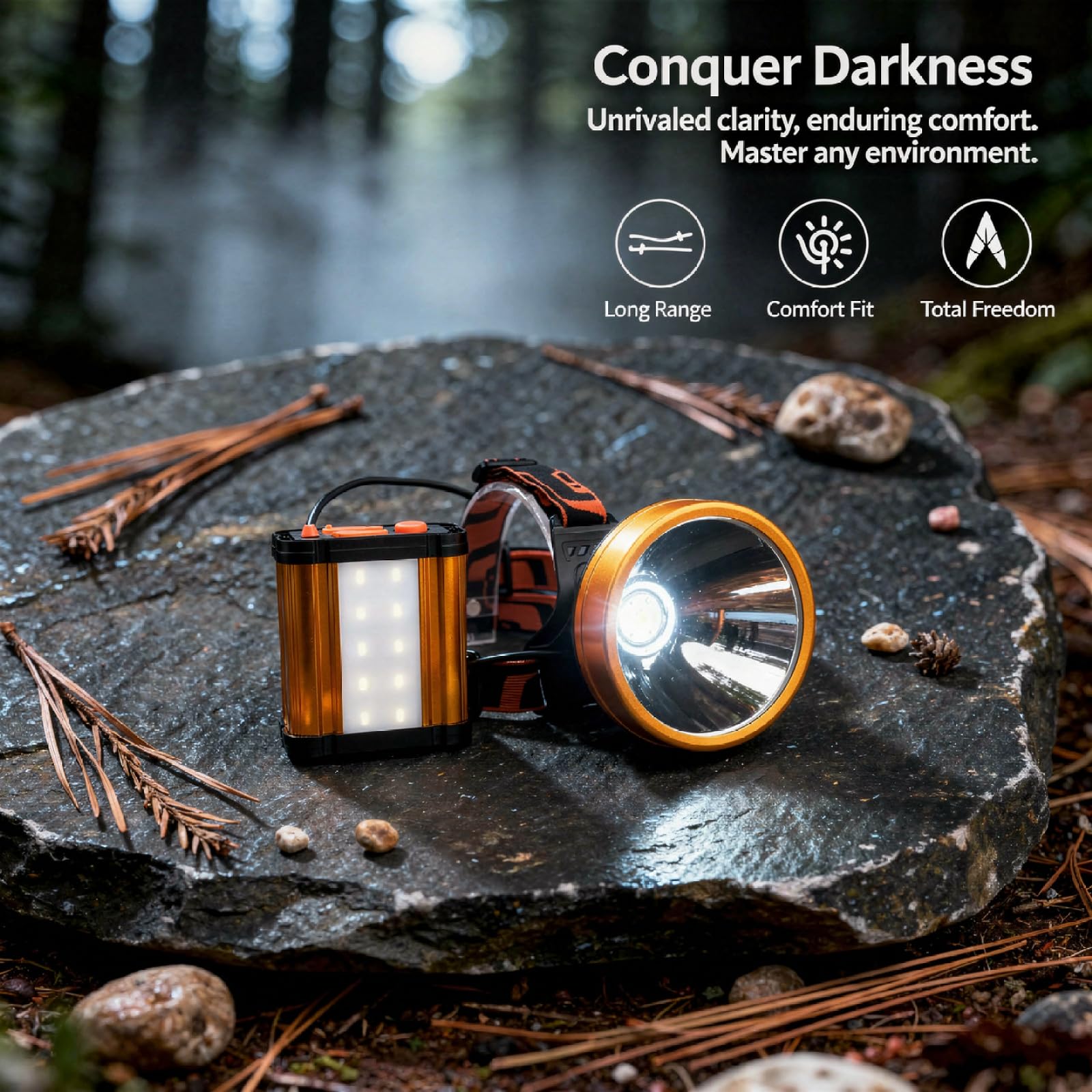Lampe frontale rechargeable LED super lumineuse, lumière jaune, 6 piles au lithium, lampe frontale pour la pêche, l'exploitation minière et l'utilisation domestique, longue portée